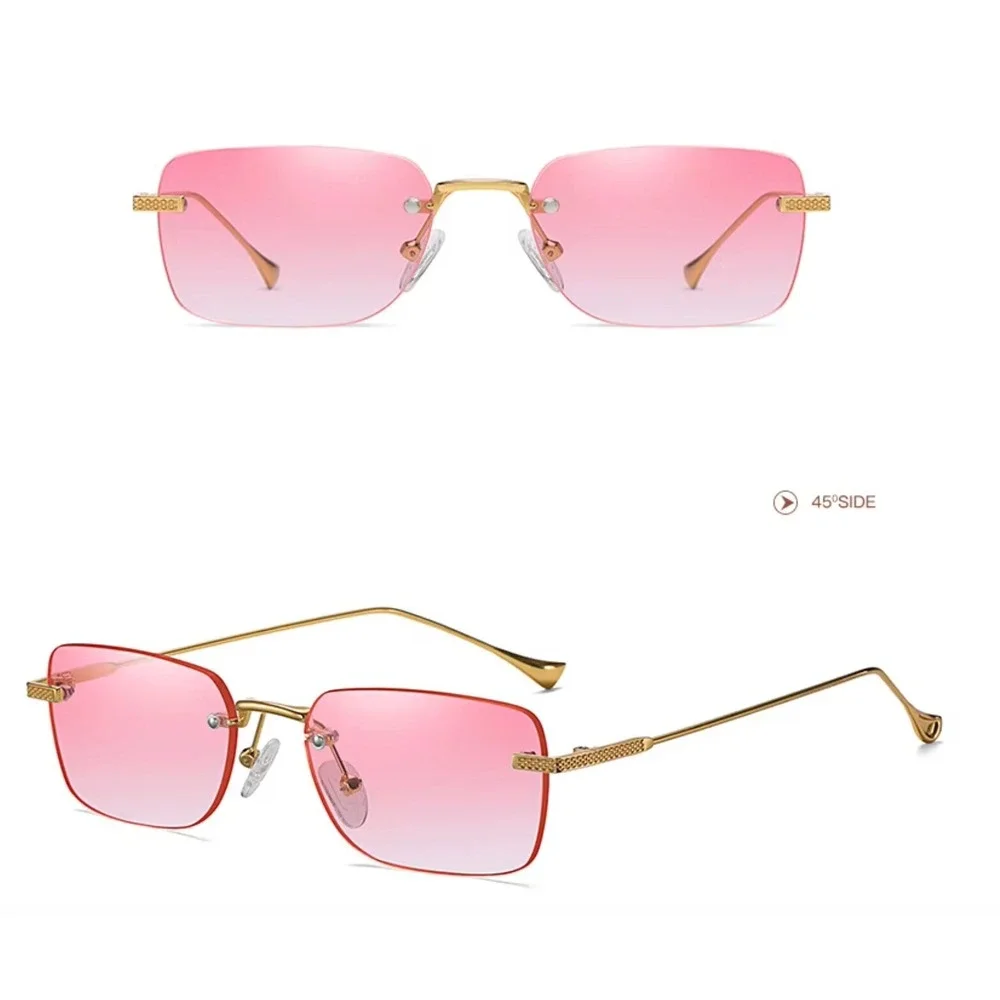 Pink Sunglasses Fashion Rectangle Gold Frame Trendy Sun Glasses Retro Gafas New‎